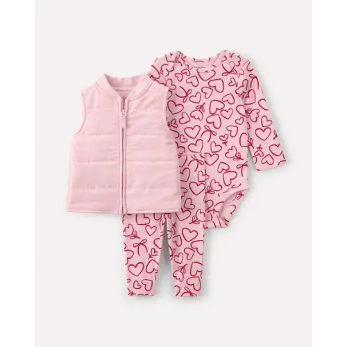 Baby Girl 3-Piece Heart Print Long-Sleeve Layering Set - Pink | Carter's