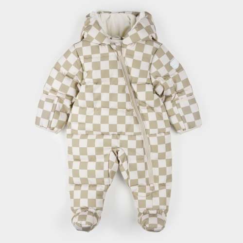 Crème Checkerboard Hooded Baby Snowsuit