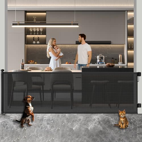 Huafly 71Inch Retractable Baby Gates, no Drilling Baby Gates, Child Gates, Safety Gates, Extra Long Dog Gates on Doorways, Stairs, Outdoor, Indoor (Black, 71 Inch)