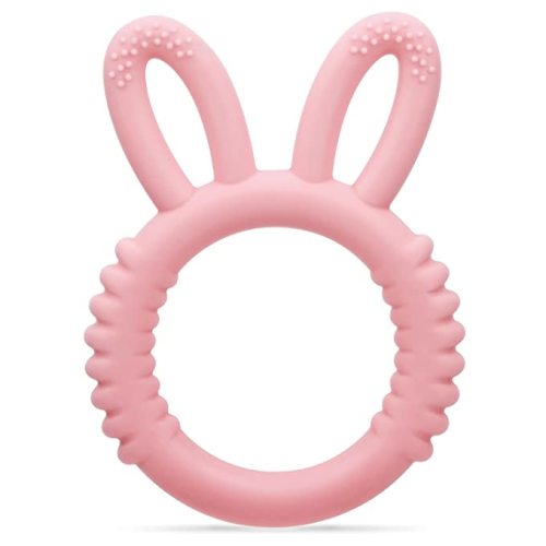 Silicone Babies Teethers Baby Teething Toys for Soothe Massage Sore Gums for 3-12 Months Infants, BPA Free, Easter Gifts for Boys and Girls, Ring Shape Rabbit Ear Design (Pink)