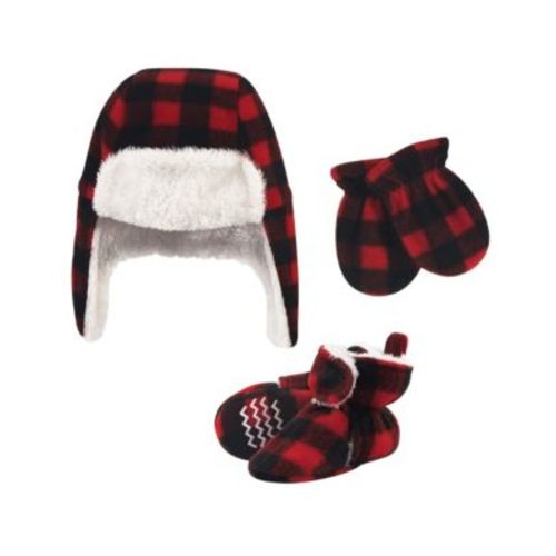Baby Boys Hudson Unisex Unisex Winter Warmth 3Pk Earflap Hat, Mittens & Plush Booties