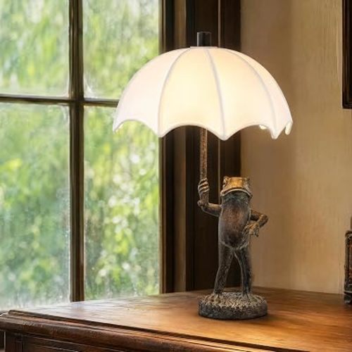 Crestview Collection 20.75" Bronze Resin Frog Table Lamp,Umbrella Shade