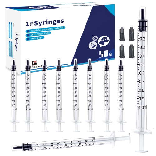 Gufastore 50 Pack 1ml Plastic Syringe for Scientific Labs, Measuring Liquids, Feeding Pets, Oil or Glue Applicator