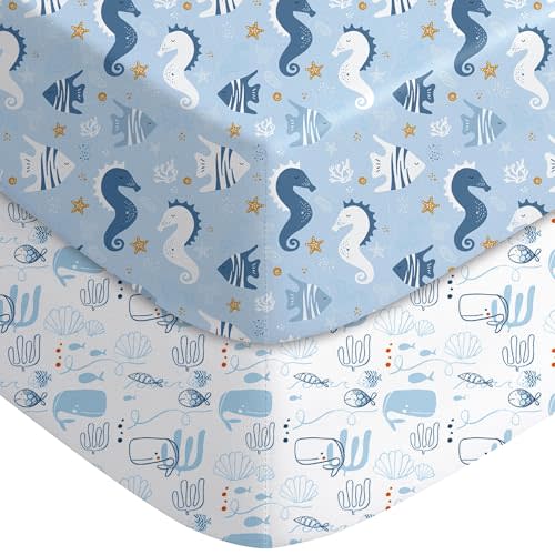 Yoofoss Baby Crib Sheets 2 Pack for Boys and Girls - 52x28 Fitted Crib Sheet Neutral Fits for Standard Crib and Toddler Mattress, Ultra Soft Breathable Microfiber Underwater World