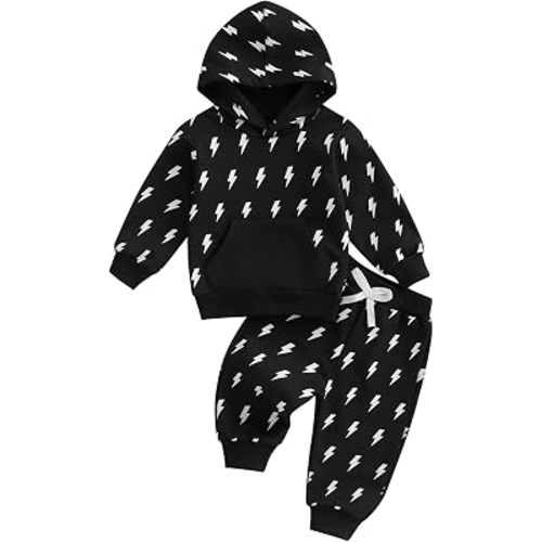 Fernvia Toddler Baby Boy Clothes Long Sleeve Hoodie Sweatshirt and Print Pants Infant 2PCS Fall Winter Outfits Set (A Black, 2-3 Years)