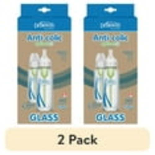 (2 pack) Dr. Brown's Anti-Colic Options+ Narrow Glass Baby Bottle, 8 oz/250 mL, with Level 1 Slow Flow Nipple, BPA Free, 0m+, 2 Pack