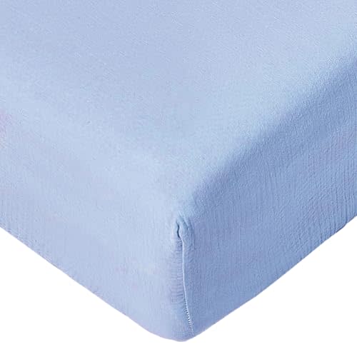 Muslin Crib Sheets for Baby Boys Girls, Neutral Fitted Crib Mattress Sheet for Standard Crib and Toddler Mattress, Soft and Breathable Bed Covers, 28” x 52” (Sky Blue)