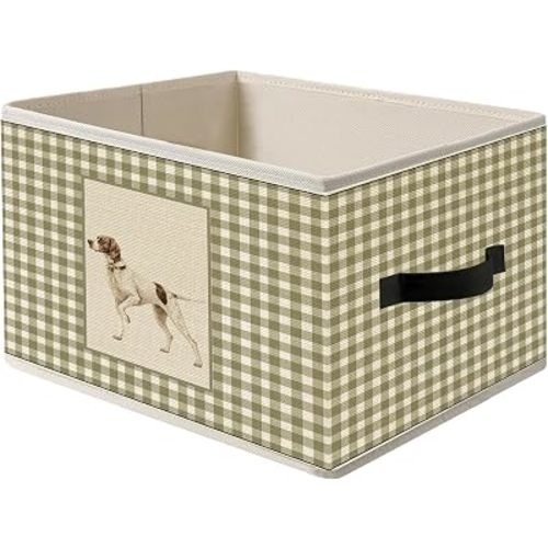 Vintage Dog Fabric Foldable Canvas Storage Bin Basket with Handles