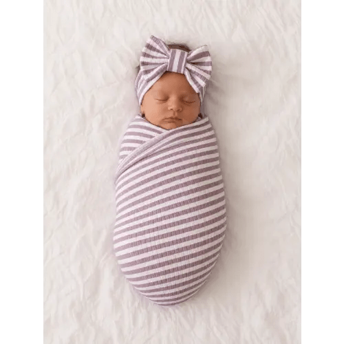 Violet Stripe Soft Cotton Ribbed Stretch Baby Swaddle – SpearmintLOVE