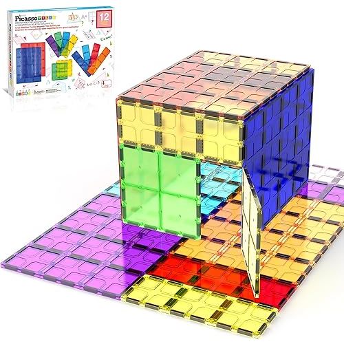 PicassoTiles 12pc Supersized Magnetic Building Tile Base Plate Jumbo XL Foundation Stabilizer Boards STEM Engineering Construction Kit for Kids Educational Learning Toy Magnet Blocks Stacking Set PT12