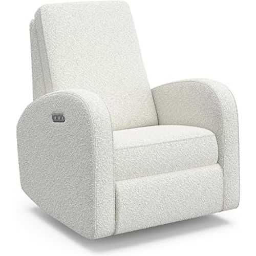 Storkcraft Santa Monica Power Recliner Swivel Glider (Ivory Boucle) – Effortless Electronic Power Recline, USB-A & USB-C Charger