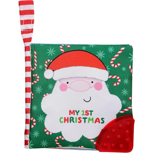 My First Christmas Soft, Crinkle Activity Book with Silicone Teether and Travel Strap, Santa, Green (5 1/2 inch Square)