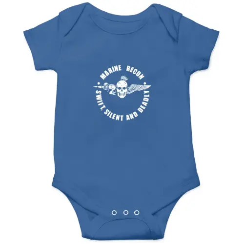 Marine recon swit silent and deadly Onesies Kids's Short Sleeve Onesie 12M Royal sold by Inclusive Dy | SKU 456021603 | Printerval