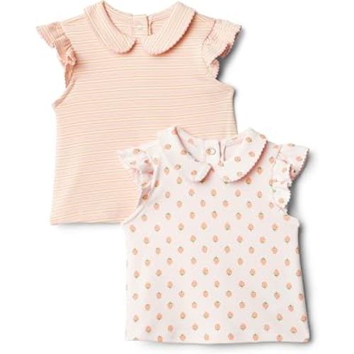 Amazon Essentials x Sofia Grainge Toddlers and Baby Girls' Cotton Short Sleeve Blouses with Ruffles, Pack of 2