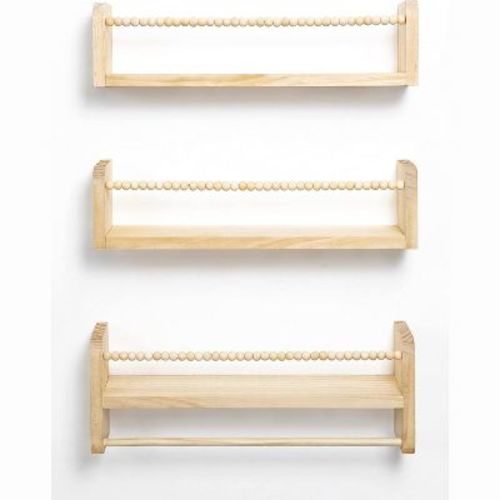 Attop Nursery Floating Shelves for Wall, Set of 3 Book Shelves Natural Wood Wall Mounted Organizer