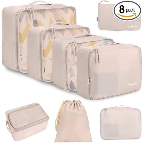 BAGAIL 8 Set Packing Cubes Luggage Packing Organizers for Travel Accessories-Cream