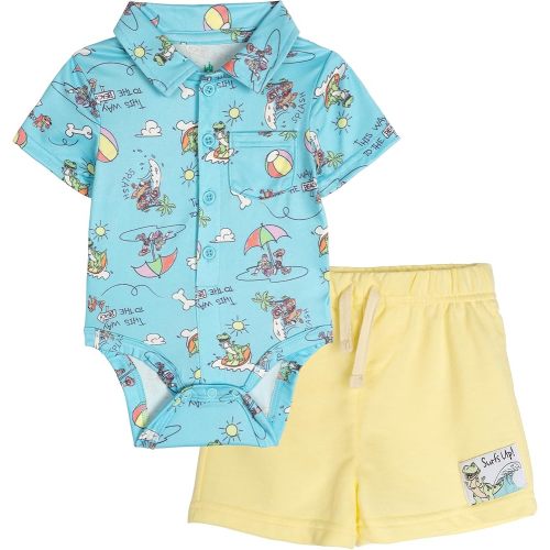 Disney Baby Hawaiian Button-Down Bodysuit and French Terry Shorts Outfit Set Newborn to Infant Sizes (Newborn - 24 Months)