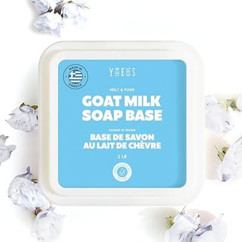 Skin Said Yes Goat Milk Soap Base 2 LBS | Made in Greece | SLS/SLES Free, No Palm Oil, Organic - Melt and Pour Goats Milk Soap Making Supplies - All Natural, Gentle on Skin, Moisturizing