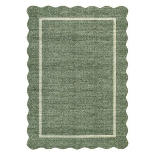 Washable Scalloped Area Rug for Living Room, Border Solid Rug for Bedroom,Washable Rugs Soft Low Pile Non Slip Scalloped Rugs for Nursery College