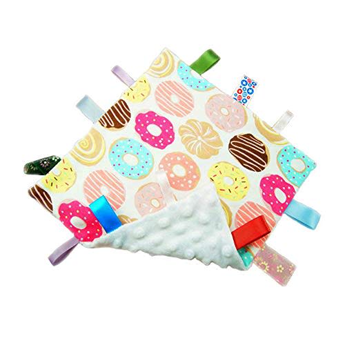 Lovey Baby Security Tags Blanket Soft Comfort Soothing Sensory Tag Plush Toy with Colorful Textured Ribbon Tag Blanket