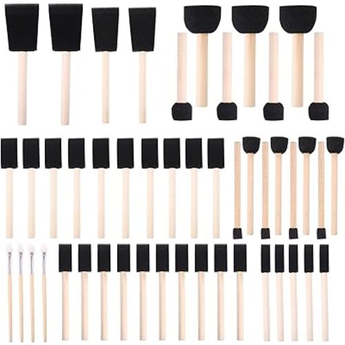 Foam Paint Brushes (48 Pack) 10 Sizes - Paint Sponge - Premium Foam Brushes - Lightweight & Durable - Sponge Paint Brush Assortment Ideal for Painting, Crafting, Acrylics, Stains, Varnishes (Black)