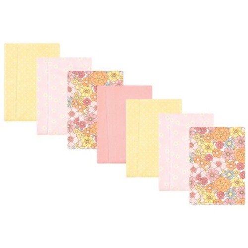 Hudson Baby Infant Girl Cotton Flannel Burp Cloths, Peace Love Flowers 7 Pack, One Size