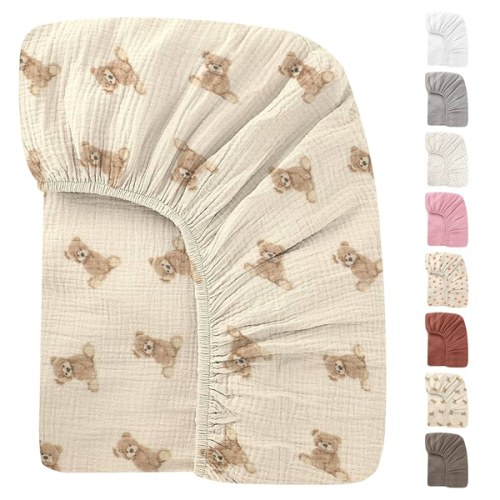 52x28 Inches Muslin Crib Sheets Fitted Crib Mattress Sheet for Baby Girls & Boys, 100% Cotton, Soft Boho Neutral Toddler Bedding Bed Sheets Fits Well Standard Size Crib Mattress 28x52 Inches