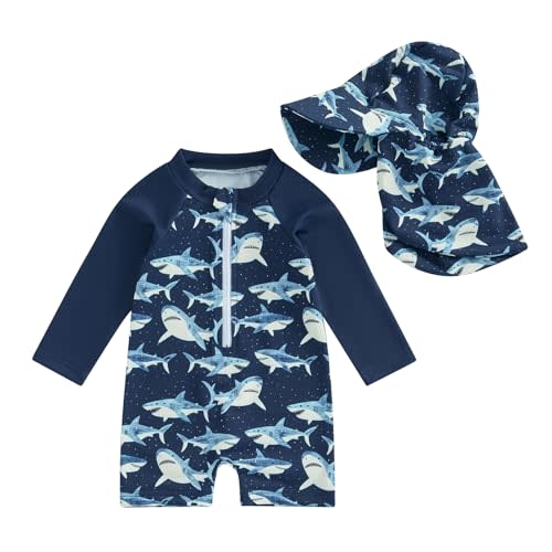 Hnyenmcko Baby/Toddler Boy Rash Guard Swimsuit Long Sleeve One Piece Zipper Swimwear Sunsuit Infant Bathing Suit Beachwear