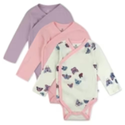 3-Pack Organic Cotton Long Sleeve Side-Snap Bodysuits | Flying Butterfly Ivory (3-6M)