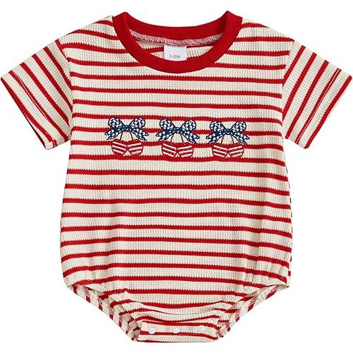 VISGOGO Unisex Baby Boy Girl Striped Romper Waffle Short Sleeve Bubble Oversized Romper Bodysuit Summer Onesie Clothes