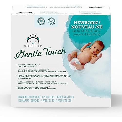 Amazon Brand - Mama Bear Gentle Touch Diapers, Size Newborn, 120 Count (4 packs of 30)