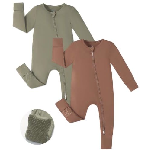 JunNeng Viscose from Bamboo Baby Boy Sleeper Pajamas with Mitts | 2 Way Zipper, Fold-over Mitts, Non-Slip for 6-18 Months, Sleep'N Play Romper, Snug & Breathable, Stretchy & Soft