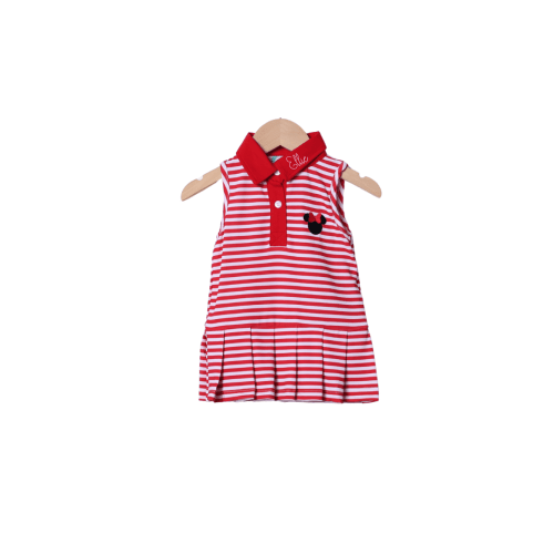 Embroidered Red Stripe Mouse Park Dress