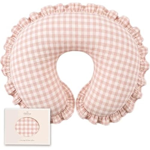 Konssy 100% Muslin Cotton Soft Nursing Pillow Cover with Ruffle Trim