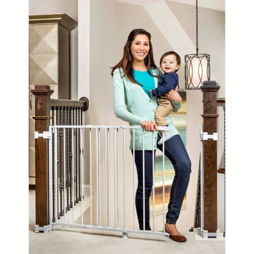 Regalo Top Of Stairs Metal Baby Gate: Walk-Through, Hardware Mounted, 29-43 Inch Adjustable Length, 30.5 Inch Height