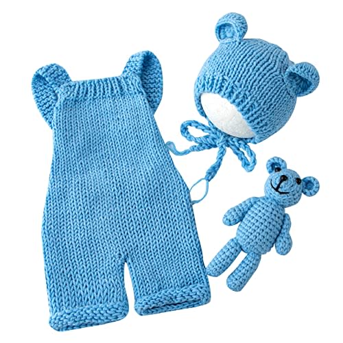 Newborn Photography Props Boys Girls Outfits Baby Photo Props Knit Bear Hat Romper Photoshoot Costume Set