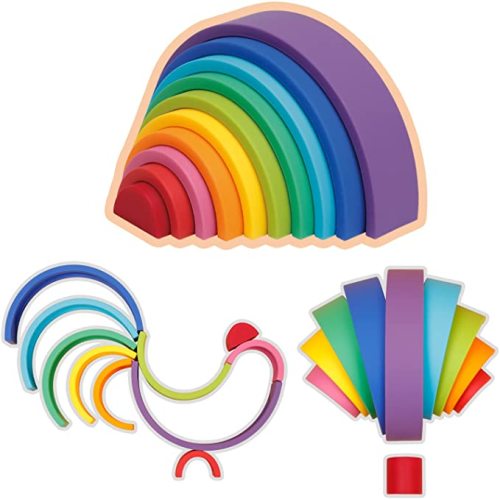 Silicone Stacking Rainbow, Silicone Baby Stacking Toys, STEM Toys, Stacking Toy & Teething Toys, 10 Pacs Montessori Toys Educational Baby Toys, Rainbow Stacker for Kids and Babies.