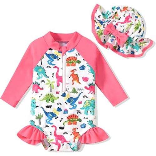 Aalizzwell Baby Girls Long Sleeve One Piece Swimsuit with Hat