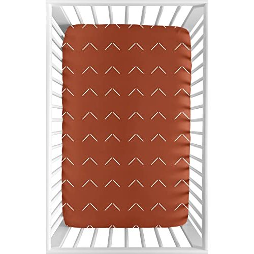 Sweet Jojo Designs Boho Arrow Boy Girl Fitted Mini Crib Sheet Baby Nursery Portable Crib Pack Play - Ivory Burnt Orange Rust Farmhouse Southwest Shabby Chic Designer Bohemian Diamond Tuft Collection