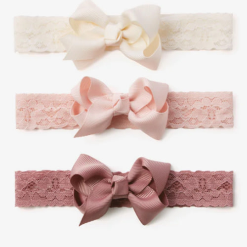 Mauve Lace Baby Girl Headbands 3pk – Elegant Baby