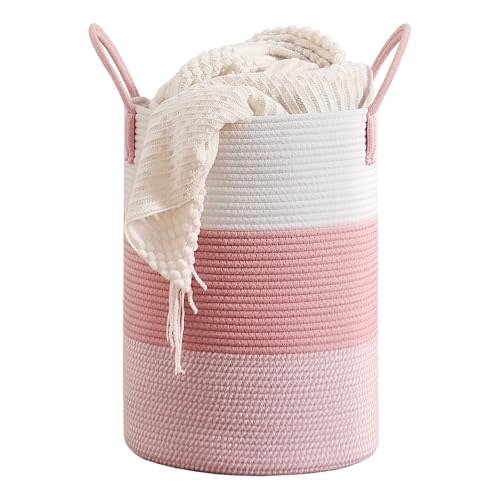 40L Laundry Basket Round Storage Rope Basket - 13x18 Inches - Pink Hamper in Bedreoom and Cute Storage Bin for Blankets, Toys, and Nursery Essentials