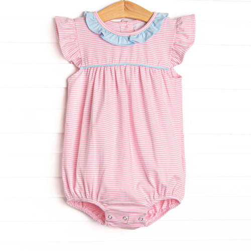 Amelia Flutter Sleeve Bubble, Blue and Pink Stripe – Stitchy Fish