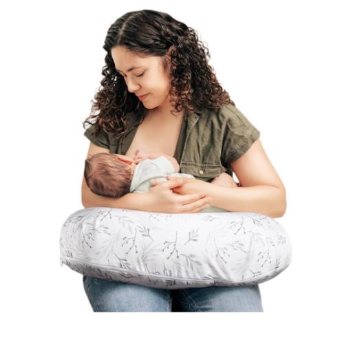 Boppy Nursing Pillow - Ergonomic Bottle & Breastfeeding Pillow with High, Firm, Large Area, Water-Repellent Cushion with Washable Cover; Baby Safety Alliance Verified - Gray Gentle Leaves