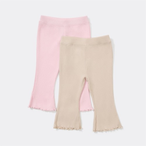 Dymples Baby Plain Rib Flare Leggings 2 Pack - Light Pink & Brown - Size 000