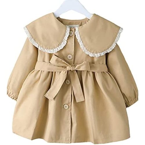 Kids Baby Boys Girls Classic Button Trench Coat Jacket with Belt Toddler Double Breasted Belted Pea Coat Windbreaker