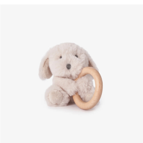 Puppy Plush Wooden Ring Rattle – Elegant Baby