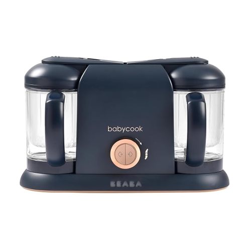 BEABA Babycook Duo 4 in 1 Baby Food Maker, Puree Steamer and Blender for Purees, Grinder with Auto Steam Cooking, Lrg 9.1 Cup Capacity, Makes 54 Servings in 20 Mins, Midnight