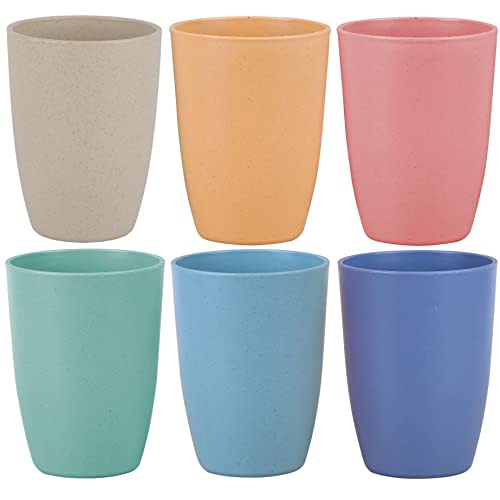 LuckyZone Wheat Straw Reusable Cup (12 oz) - Unbreakable Drinking Glasses Sets - Dishwasher Safe Tumbler - Lightweight, BPA Free and Eco friendly (6Pcs/6Color)