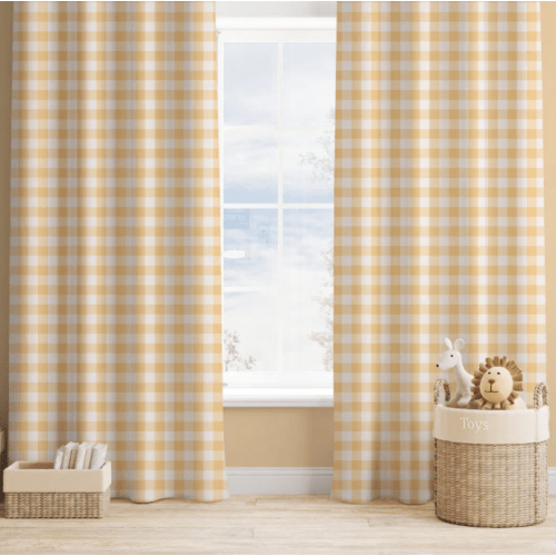 Farmhouse Gingham Golden Yellow Nursery Kids Blackout Curtains