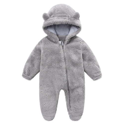 Mikilon Baby Fleece Footie Snowsuit Winter Bunting Onesie Cartoon Warm Hooded Romper Jumpsuit Outfits For Girls Boys Onesies Girls 6-9 Months Gray on Sale